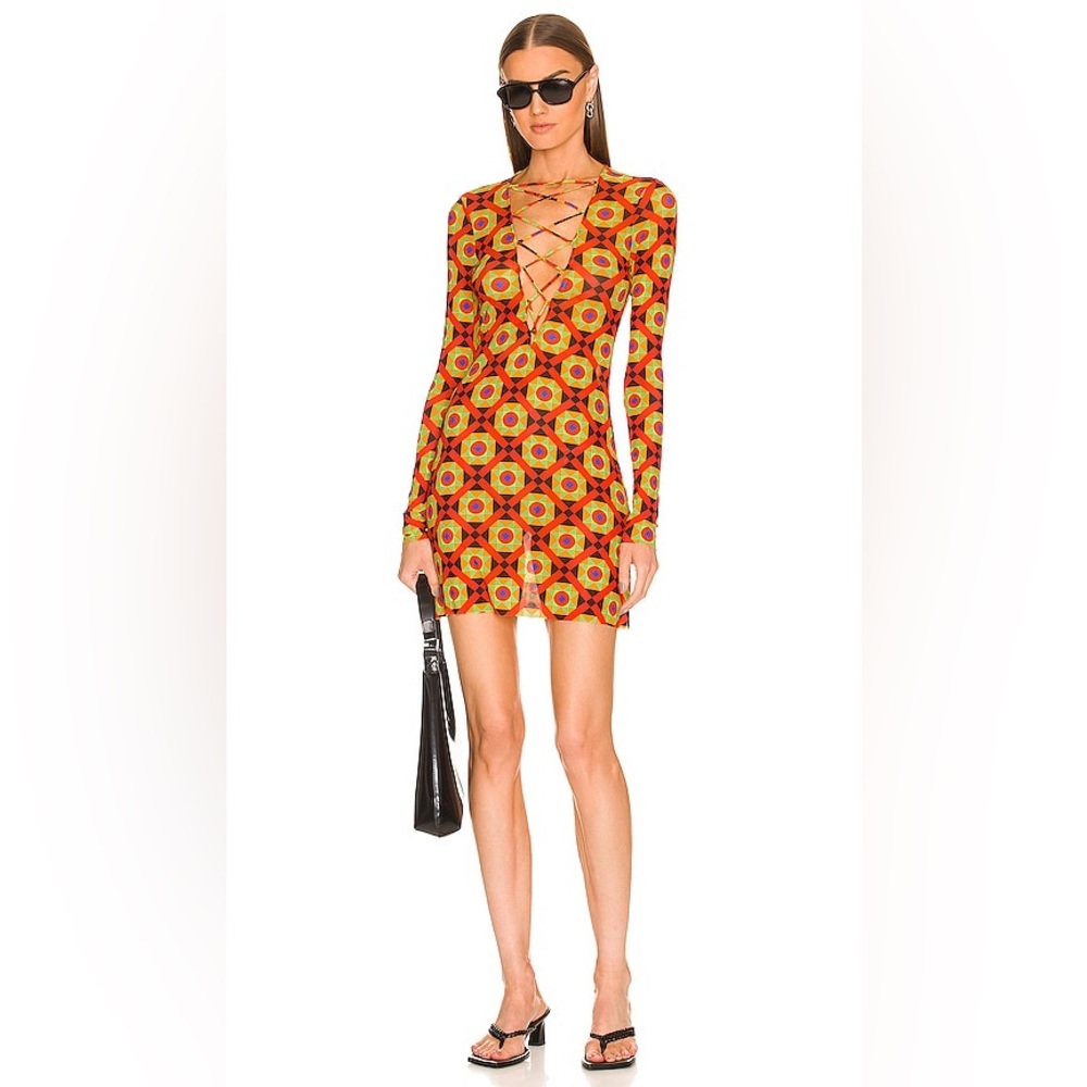 WeWoreWhat V Neck Lace Up Mini Dress